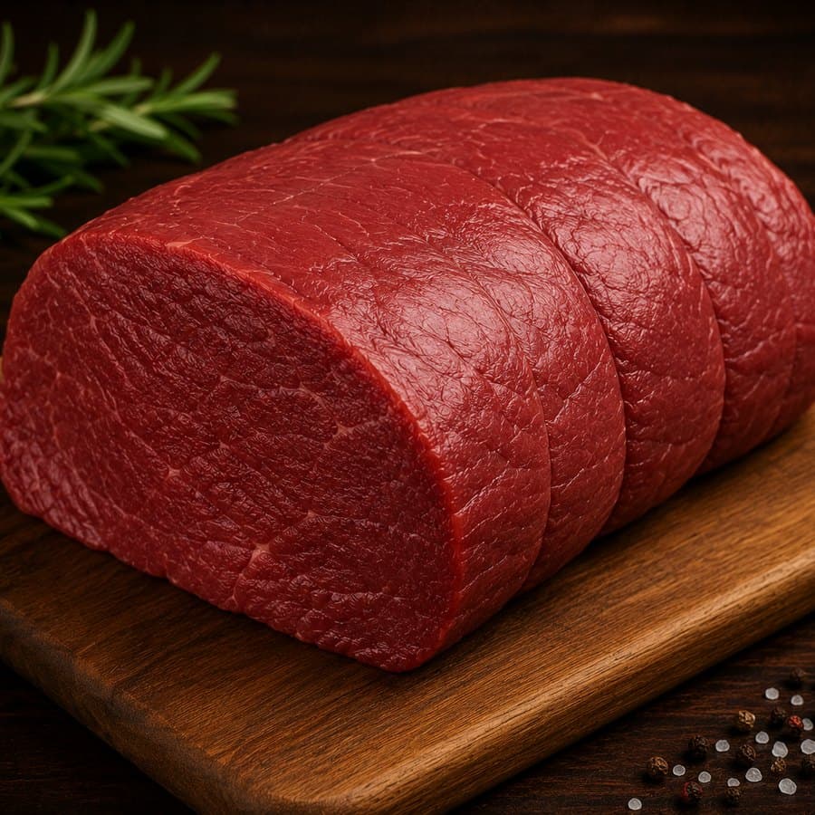 Boneless halal beef roasting joint, trimmed