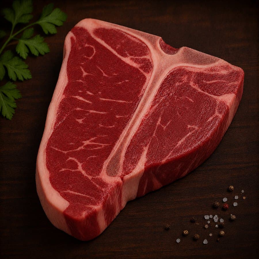 Bone-in halal T-bone steak, cut thick