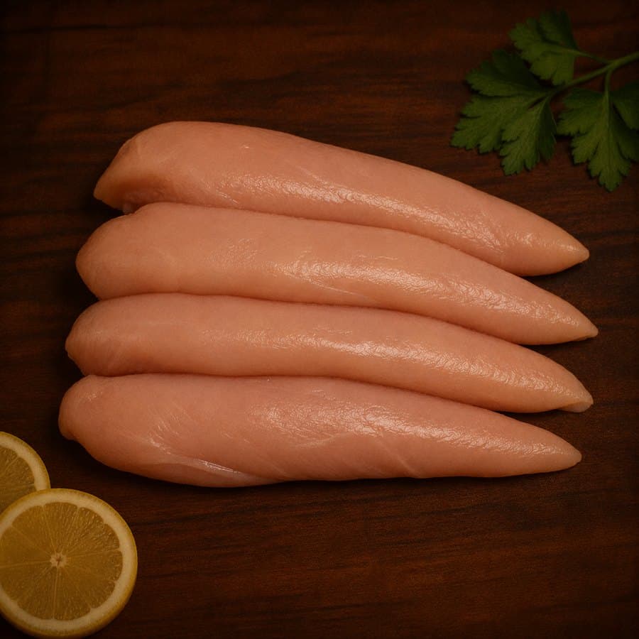Halal chicken tenderloins, trimmed