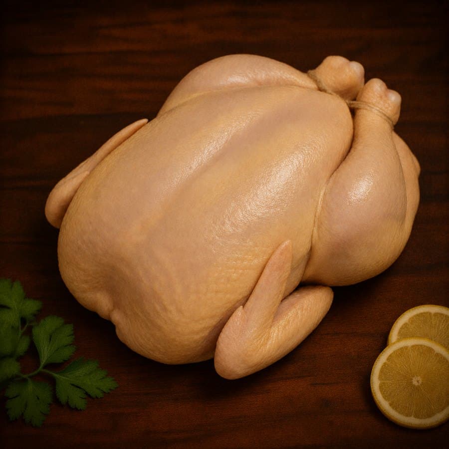 Whole halal chicken with the skin left on